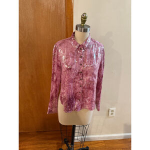 Women's Anthropologie Petite Pink Sequin Button Down Shirt MP